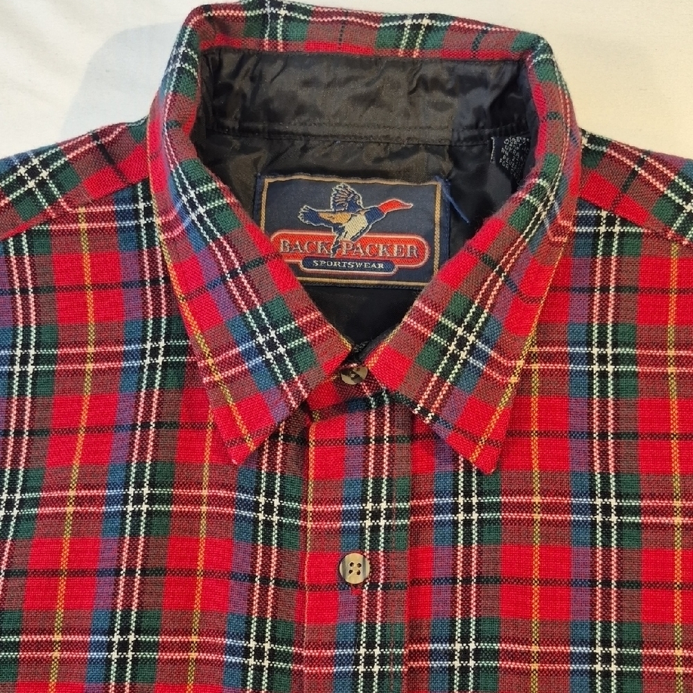 Back Packer Sportswear Long Sleeve Red and Green Mens Button Down Shirt